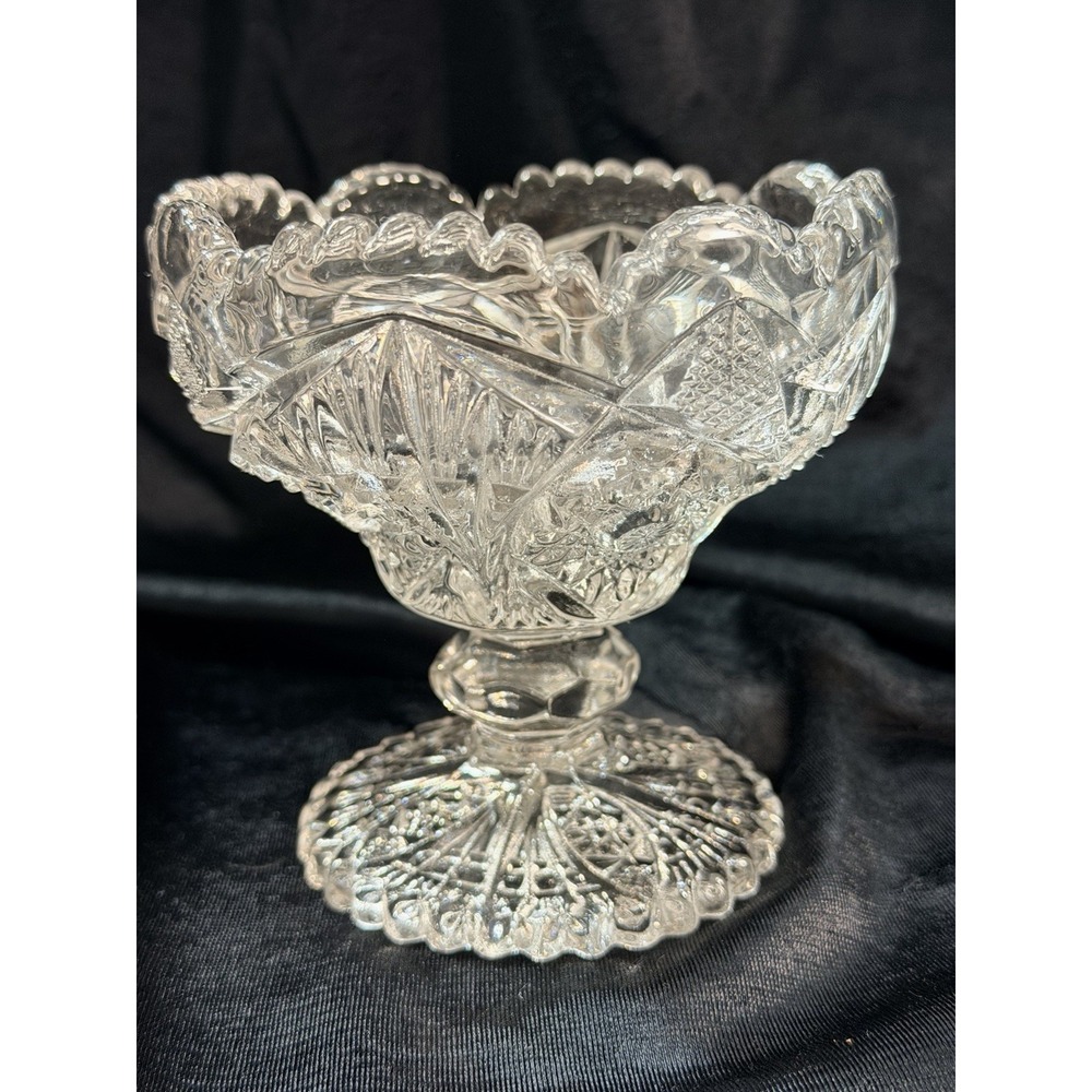 VTG Imperial‎ Glass Clear Pressed Pattern Fan / Star Compote Sawtooth (2609)